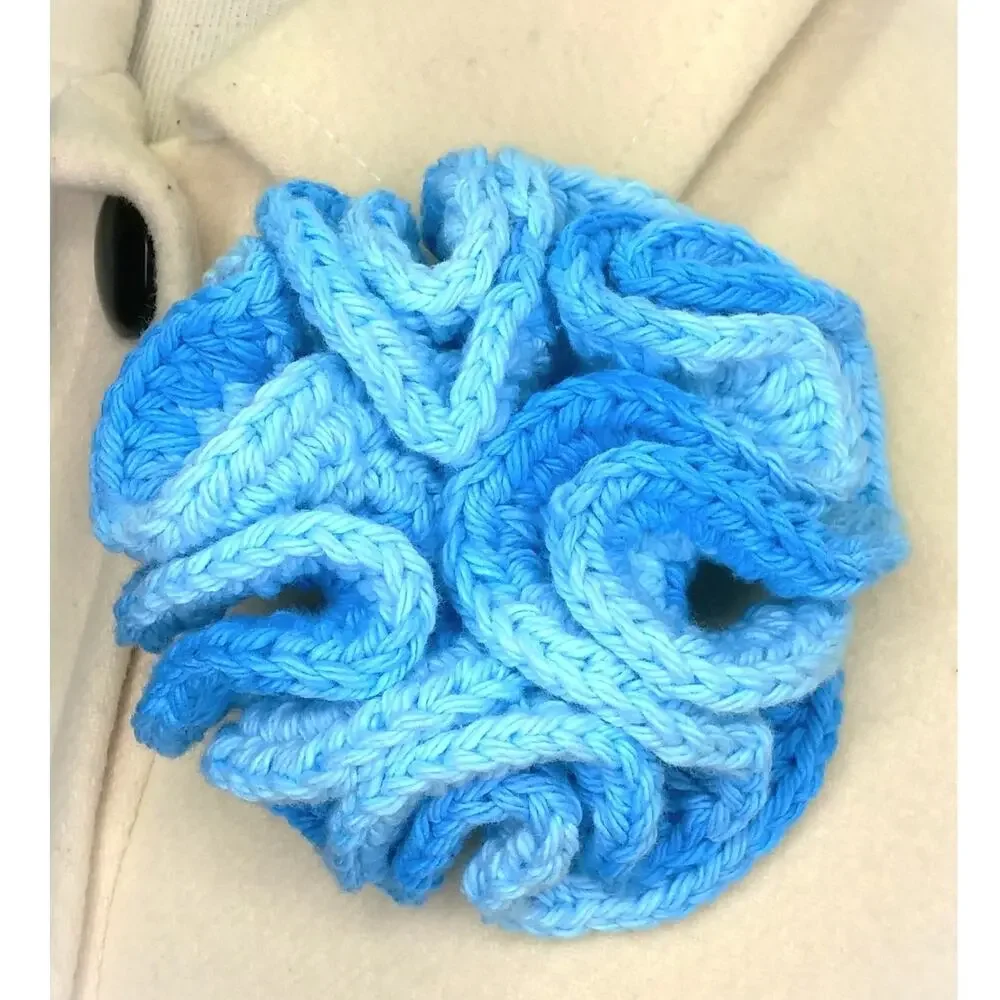 Handmade Chunky Crochet Brooch Hyperbolic Ruffle Ombre Flower Pin Sky Blue Large